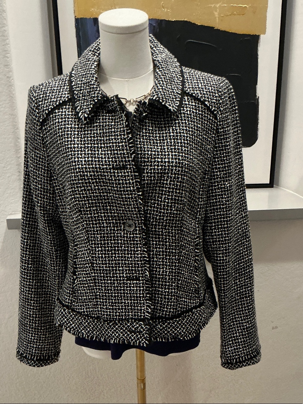 White House Black Market Black & White Tweed Blazer